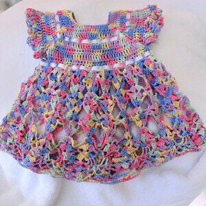 Handmade Crochet Baby Dress Multi Color, Newborn
